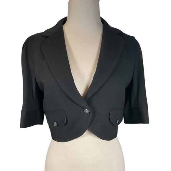 Theory Black Cropped Blazer Size Medium – Y2K Minimalist Stretch Jacket Pockets - Picture 1 of 10